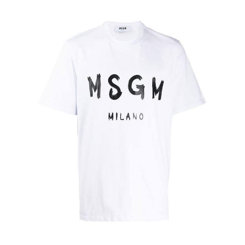 [MSGM] 20SS 남성 페인트 밀라노 로고 반팔 티셔츠 (화이트블랙) 2840MM97 207098 01B