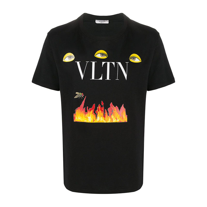 [발렌티노] 남성 에밀로 빌라바 VLTN 로고 플레임 반팔 티셔츠 (블랙) UV3MG08E6KU 0NO