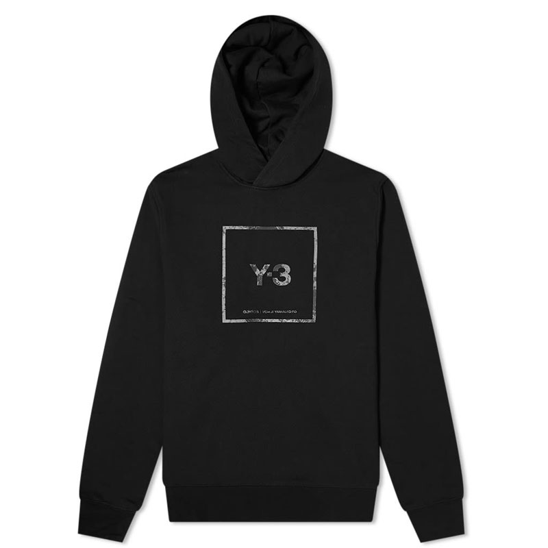 [Y3] 공용 스퀘어 로고 후드 티셔츠 (블랙) GV6056