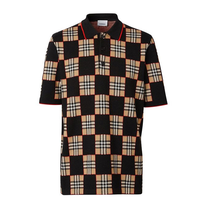 [버버리] 남성 체커보드 패턴 폴로 티셔츠 (블랙베이지) 8029406