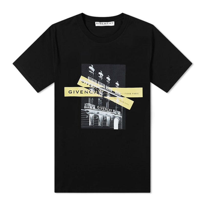 [지방시] 남성 스퀘어 테이핑 로고 라운드 반팔티셔츠 (블랙) BM711S3002 001