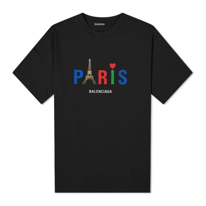 [발렌시아가] 남성 파리 로고 프린팅 반팔 티셔츠 (블랙) 594579 TGV43 1000