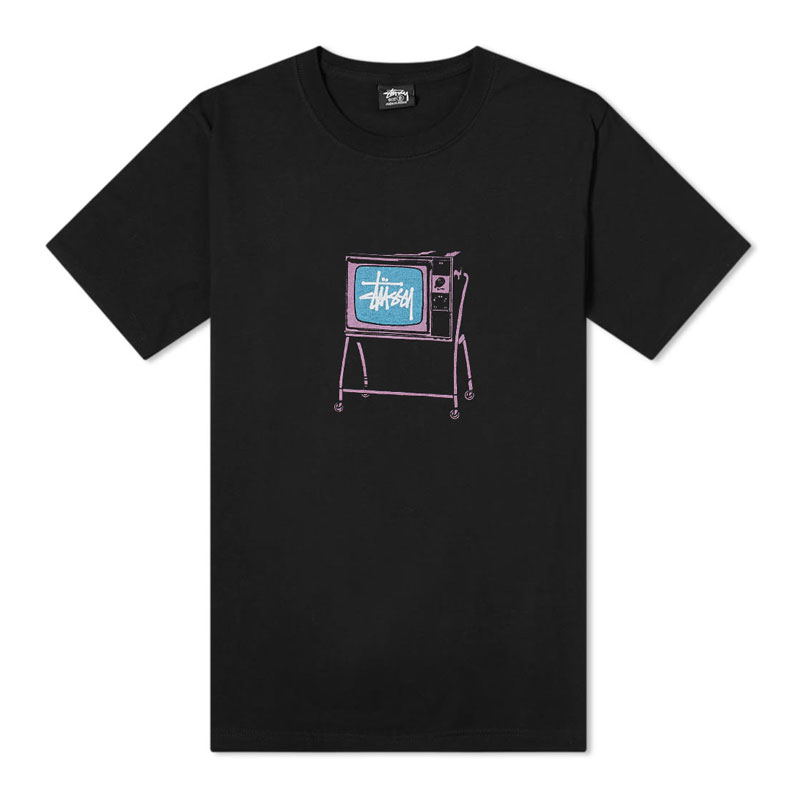 [스투시] 남성 롤링 티비 프린트 반팔 티셔츠 (블랙) 1904672 BlACK