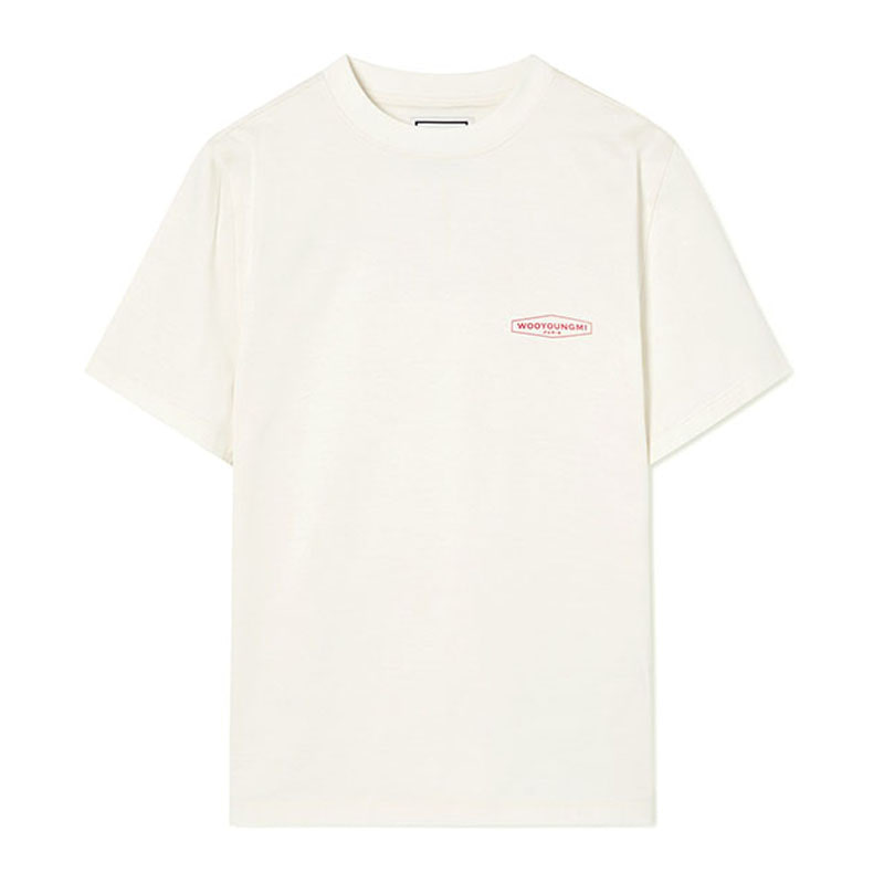 [우영미] 여성 레드 백로고 반팔 티셔츠 (아이보리) M221TS07702I