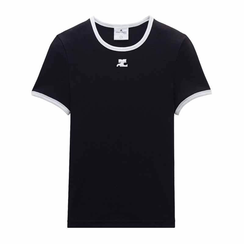 [꾸레쥬] 여성 콘트라스트 반팔 티셔츠 (블랙) PERJTS017JS0070 9901