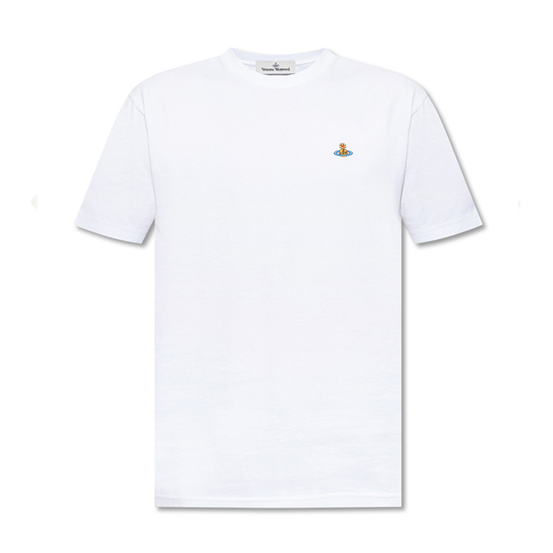 [비비안웨스트우드] 남성 ORB 자수 로고 코튼 반팔 티셔츠 (화이트) 3G010006 J001M A401
