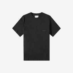 우영미 남성 로고 백 레더 패치 코튼 반팔 티셔츠 (블랙) W231TS02708B