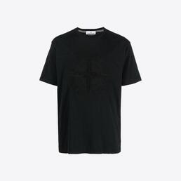 스톤아일랜드 남성 컴파스 로고 자수 반팔 티셔츠 (블랙) 771521559 V0029