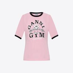 가니 여성 라이트 스트레치 짐 프린팅 반팔 티셔츠 (핑크) T3434 534