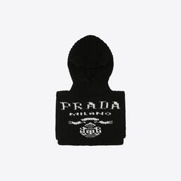 프라다 여성 레터링 로고 인타르시아 캐시미어 바라클라바 모자 (블랙) 27454S21210P5 F0002